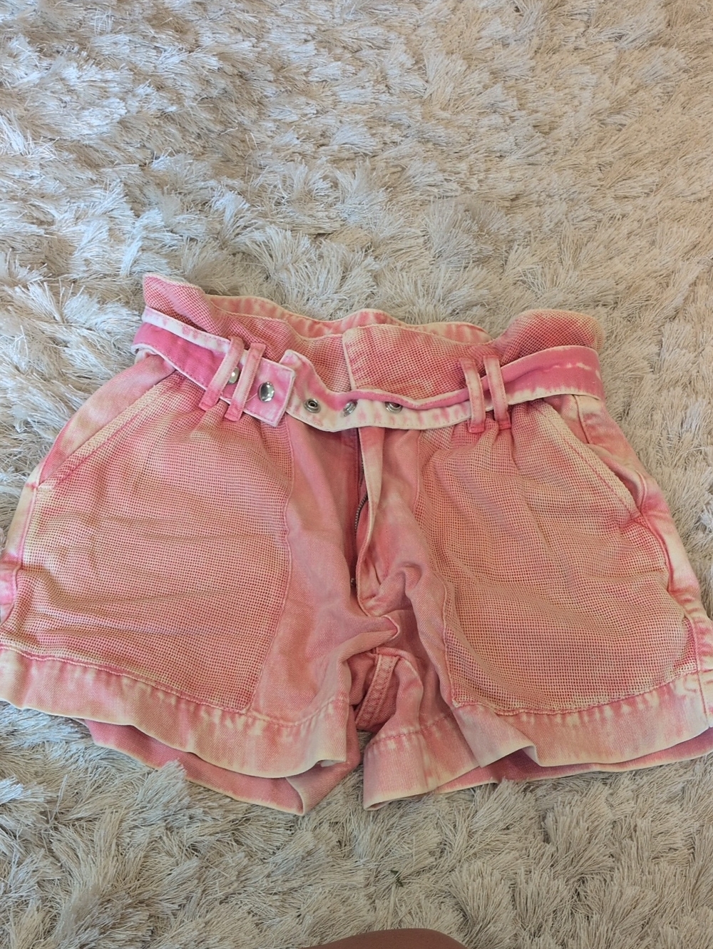 Free People Washed Pink High-Waist Belted Shorts